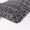 FENDI Zucchino Canvas Hand Pouch Mamma Baguette Navy Silver Auth 193893A-17