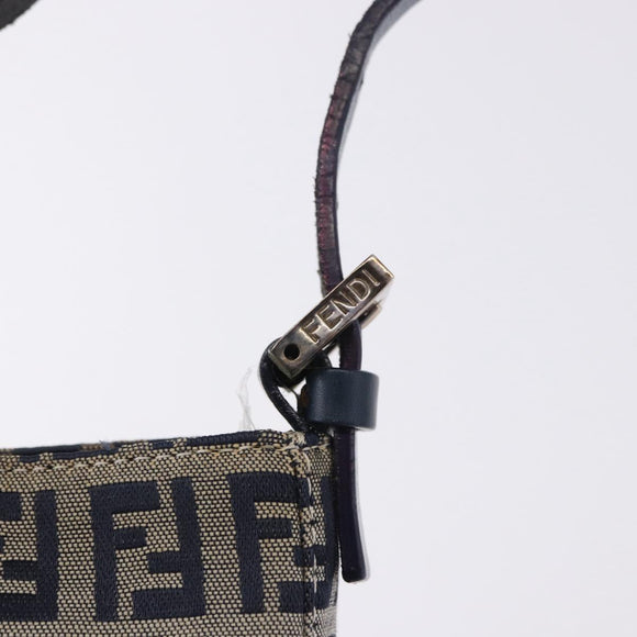 FENDI Zucchino Canvas Hand Pouch Mamma Baguette Navy Silver Auth 193893A