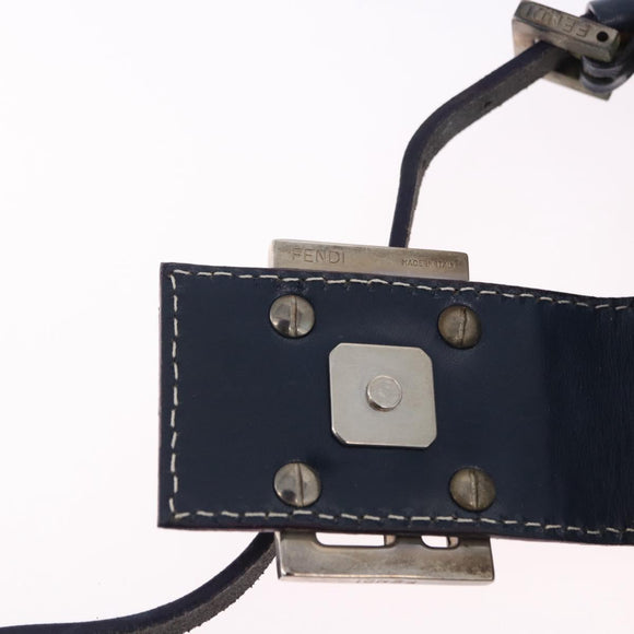 FENDI Zucchino Canvas Hand Pouch Mamma Baguette Navy Silver Auth 193893A