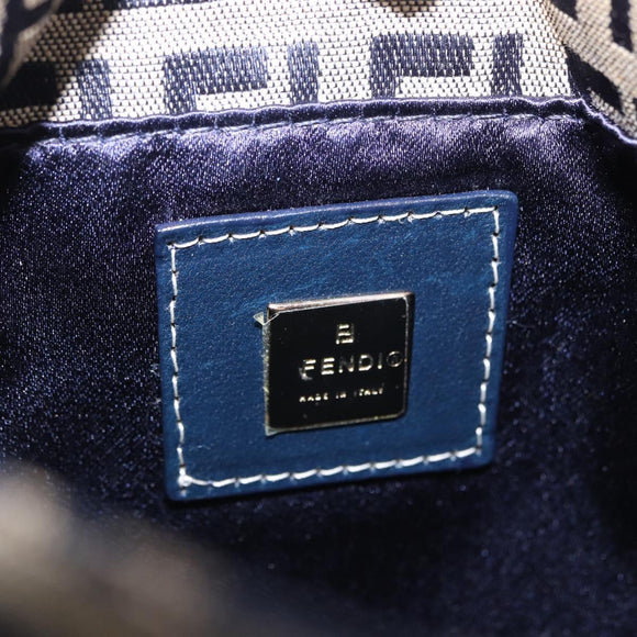 FENDI Zucchino Canvas Hand Pouch Mamma Baguette Navy Silver Auth 193893A