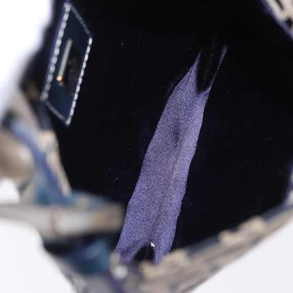 FENDI Zucchino Canvas Hand Pouch Mamma Baguette Navy Silver Auth 193893A