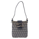 FENDI Zucchino Canvas Hand Pouch Mamma Baguette Navy Silver Auth 193893A-13