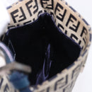 FENDI Zucchino Canvas Hand Pouch Mamma Baguette Navy Silver Auth 193893A-21