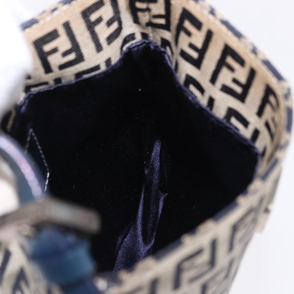 FENDI Zucchino Canvas Hand Pouch Mamma Baguette Navy Silver Auth 193893A