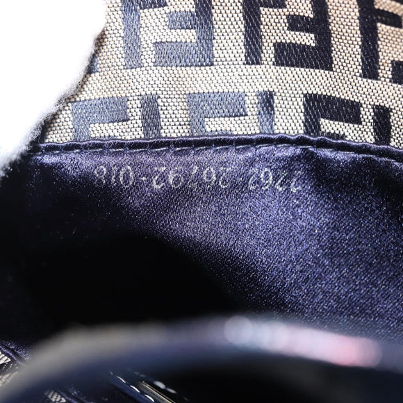 FENDI Zucchino Canvas Hand Pouch Mamma Baguette Navy Silver Auth 193893A