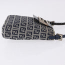 FENDI Zucchino Canvas Hand Pouch Mamma Baguette Navy Silver Auth 193893A-3
