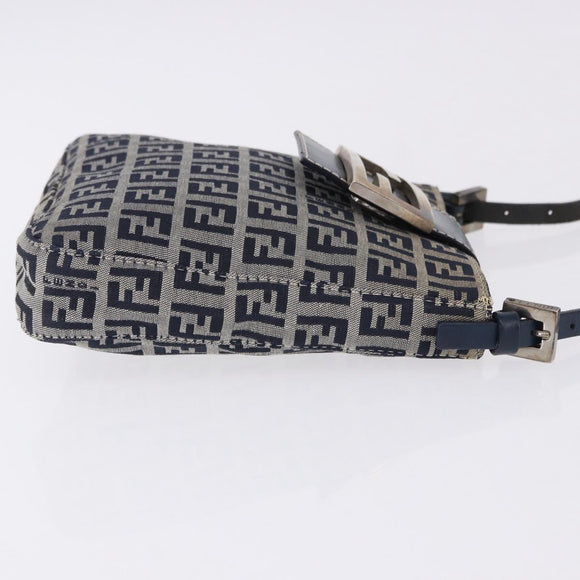 FENDI Zucchino Canvas Hand Pouch Mamma Baguette Navy Silver Auth 193893A
