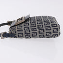 FENDI Zucchino Canvas Hand Pouch Mamma Baguette Navy Silver Auth 193893A-4