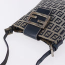 FENDI Zucchino Canvas Hand Pouch Mamma Baguette Navy Silver Auth 193893A-6