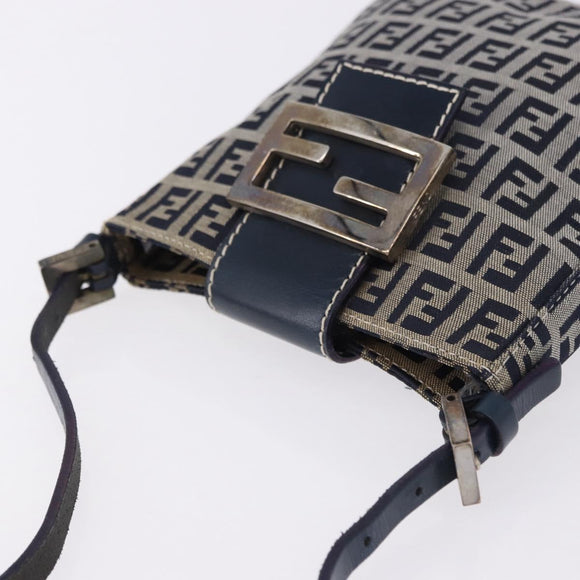FENDI Zucchino Canvas Hand Pouch Mamma Baguette Navy Silver Auth 193893A