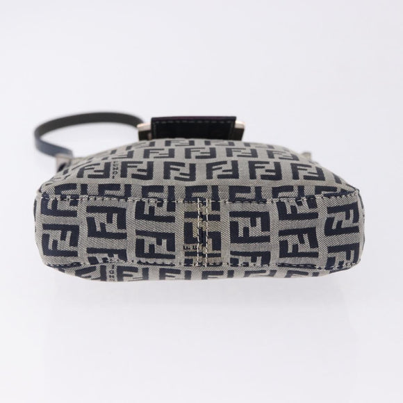 FENDI Zucchino Canvas Hand Pouch Mamma Baguette Navy Silver Auth 193893A