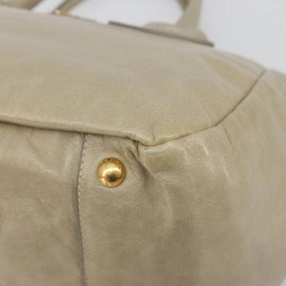 PRADA Hand Bag Leather 2way Beige Gold Auth 193894A