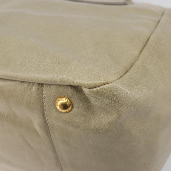 PRADA Hand Bag Leather 2way Beige Gold Auth 193894A