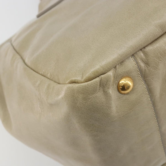 PRADA Hand Bag Leather 2way Beige Gold Auth 193894A