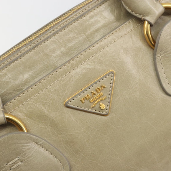 PRADA Hand Bag Leather 2way Beige Gold Auth 193894A