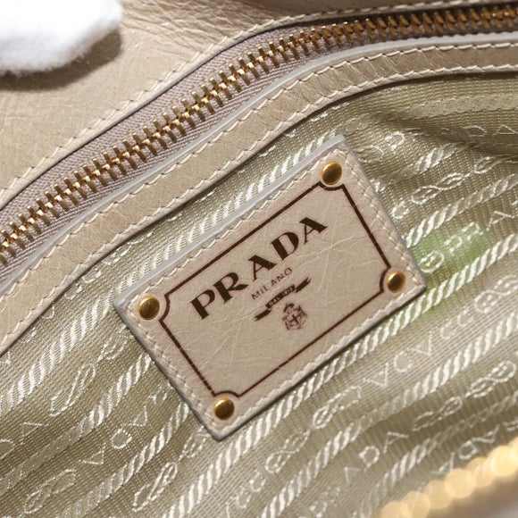 PRADA Hand Bag Leather 2way Beige Gold Auth 193894A