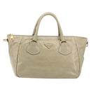 PRADA Hand Bag Leather 2way Beige Gold Auth 193894A-2