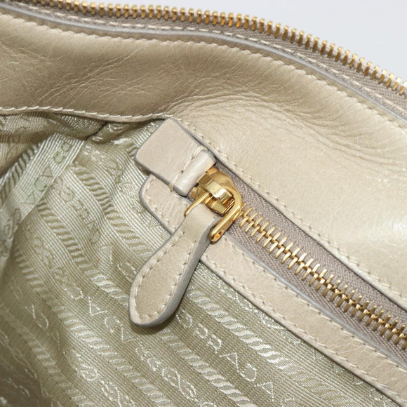 PRADA Hand Bag Leather 2way Beige Gold Auth 193894A