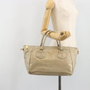 PRADA Hand Bag Leather 2way Beige Gold Auth 193894A-27
