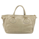 PRADA Hand Bag Leather 2way Beige Gold Auth 193894A-3