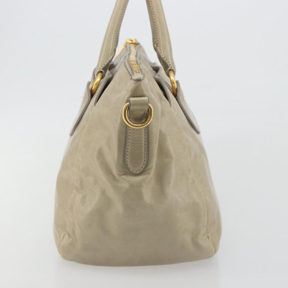 PRADA Hand Bag Leather 2way Beige Gold Auth 193894A