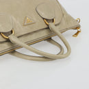 PRADA Hand Bag Leather 2way Beige Gold Auth 193894A-7