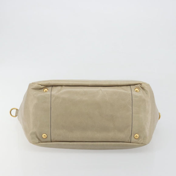 PRADA Hand Bag Leather 2way Beige Gold Auth 193894A