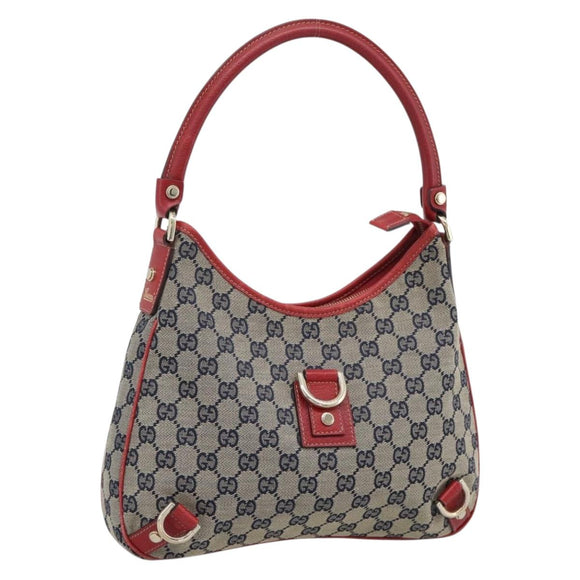 GUCCI Abbey GG Canvas Shoulder Bag Navy Gold 130738 Auth 193896V