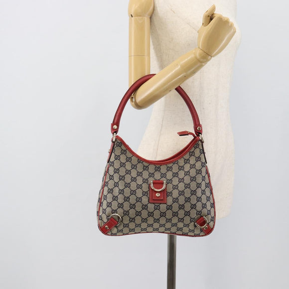 GUCCI Abbey GG Canvas Shoulder Bag Navy Gold 130738 Auth 193896V