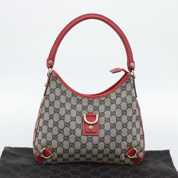 GUCCI Abbey GG Canvas Shoulder Bag Navy Gold 130738 Auth 193896V