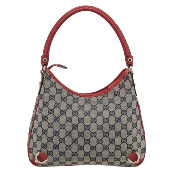 GUCCI Abbey GG Canvas Shoulder Bag Navy Gold 130738 Auth 193896V