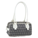FENDI Zucchino Canvas Hand Bag Navy Silver Auth 193898A-1