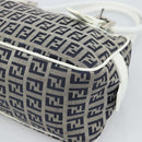 FENDI Zucchino Canvas Hand Bag Navy Silver Auth 193898A-8