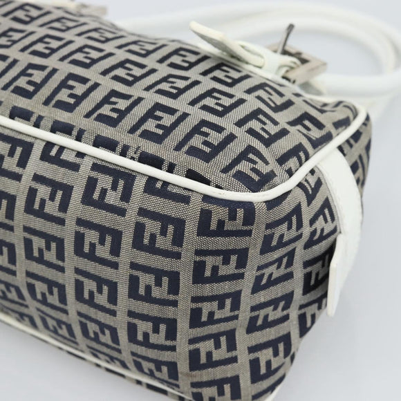 FENDI Zucchino Canvas Hand Bag Navy Silver Auth 193898A