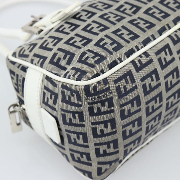 FENDI Zucchino Canvas Hand Bag Navy Silver Auth 193898A