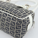 FENDI Zucchino Canvas Hand Bag Navy Silver Auth 193898A-16