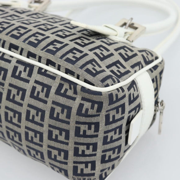 FENDI Zucchino Canvas Hand Bag Navy Silver Auth 193898A