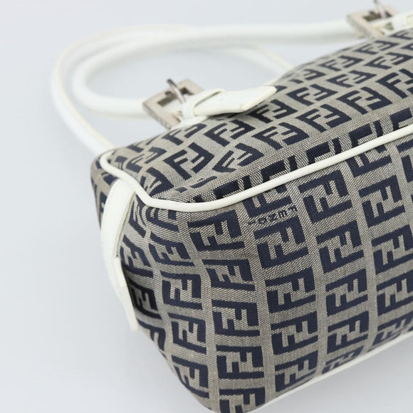 FENDI Zucchino Canvas Hand Bag Navy Silver Auth 193898A