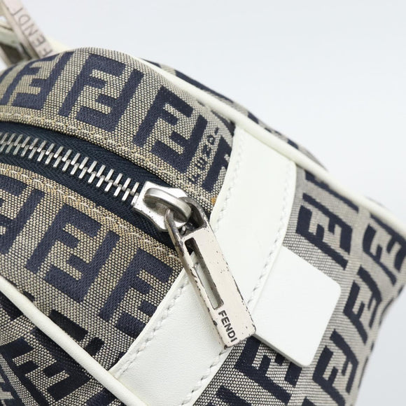 FENDI Zucchino Canvas Hand Bag Navy Silver Auth 193898A