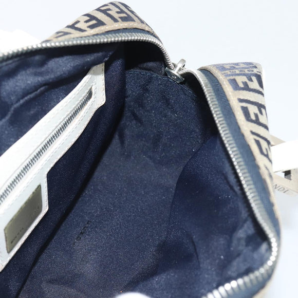 FENDI Zucchino Canvas Hand Bag Navy Silver Auth 193898A