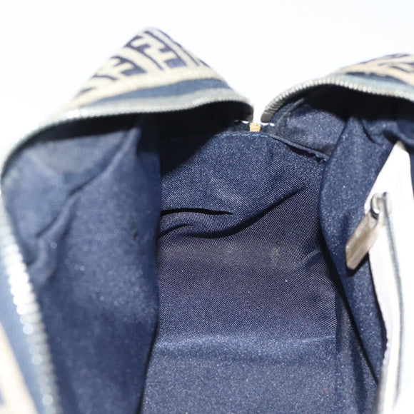 FENDI Zucchino Canvas Hand Bag Navy Silver Auth 193898A