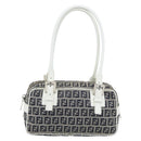 FENDI Zucchino Canvas Hand Bag Navy Silver Auth 193898A-13