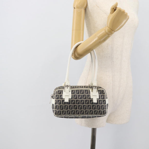 FENDI Zucchino Canvas Hand Bag Navy Silver Auth 193898A