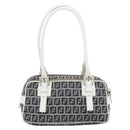FENDI Zucchino Canvas Hand Bag Navy Silver Auth 193898A-2