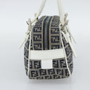 FENDI Zucchino Canvas Hand Bag Navy Silver Auth 193898A-4