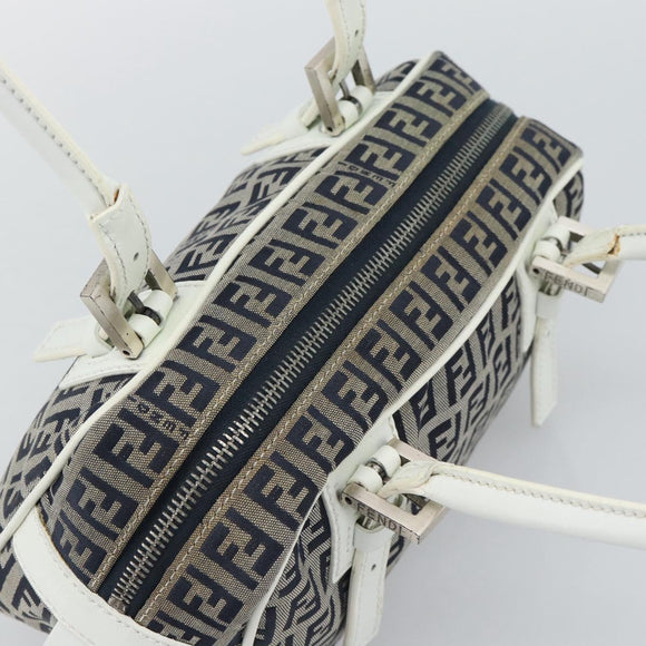 FENDI Zucchino Canvas Hand Bag Navy Silver Auth 193898A