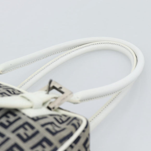 FENDI Zucchino Canvas Hand Bag Navy Silver Auth 193898A