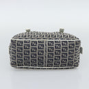 FENDI Zucchino Canvas Hand Bag Navy Silver Auth 193898A-5