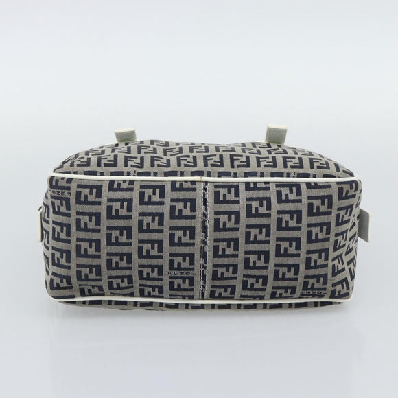 FENDI Zucchino Canvas Hand Bag Navy Silver Auth 193898A