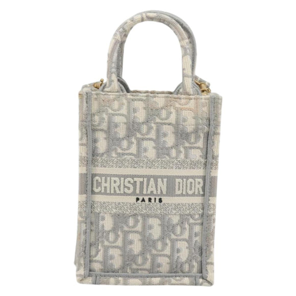 Christian Dior Trotter Canvas Book Tote Mini 2way Gray Gold Auth 193902